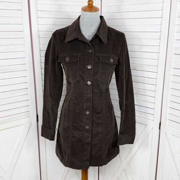House of Harlow 1960 Corduroy Button Front Mini Shirt Dress Brown Small - Picture 1 of 14
